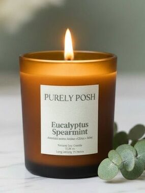 Premium Eucalyptus Spearmint Soy Candle Glass Amber 7 oz Long lasting 70 hrs